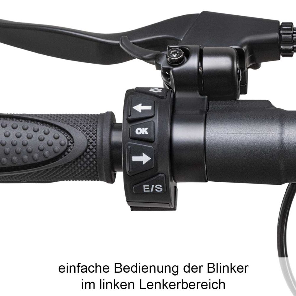 detailaufnahme lenker links mit tasten für den blinker vmax vx4 escooter eroller mit federung elektroroller