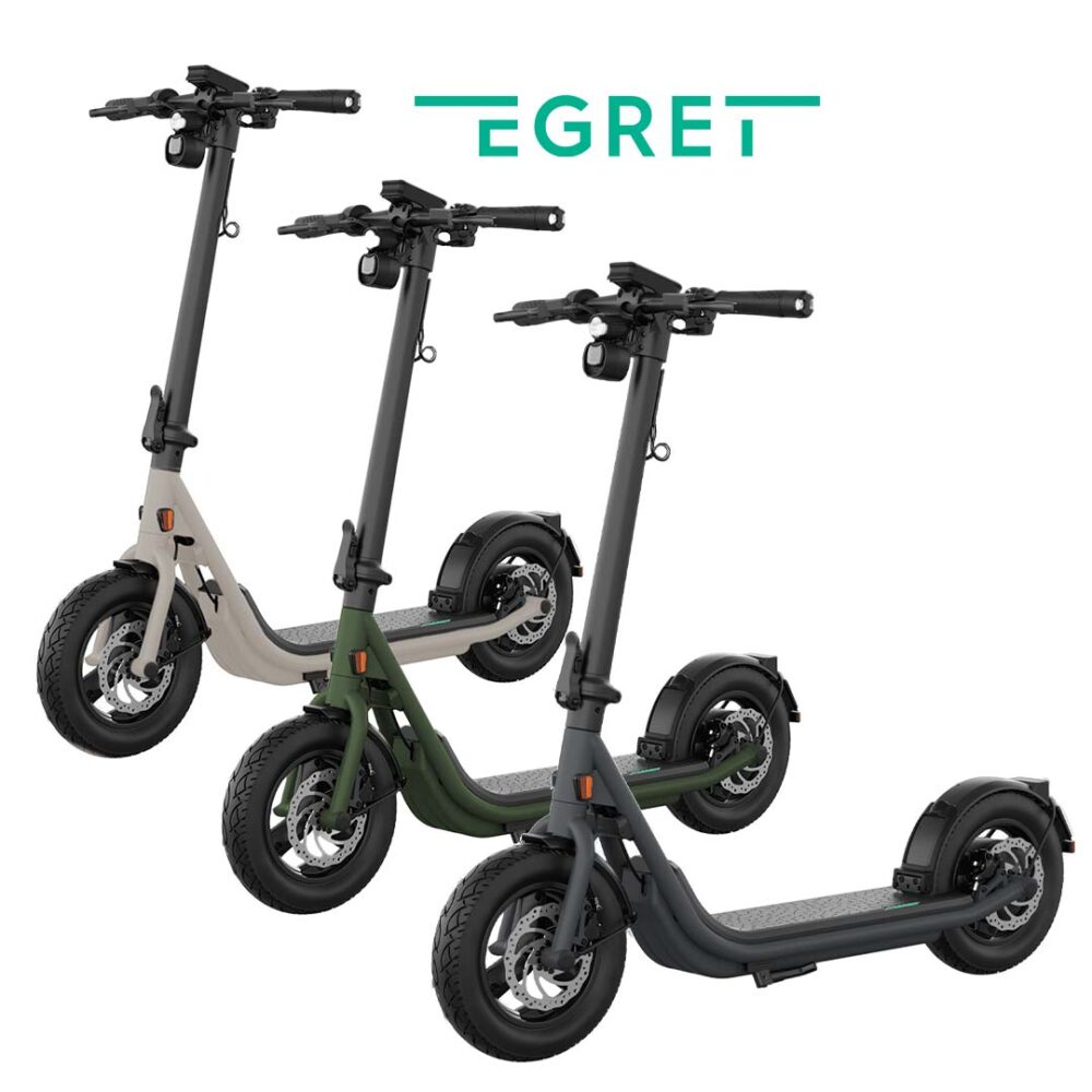 Egret x+ escooter ist in drei Farbvarianten erhältlich Ansicht von schräg vorne