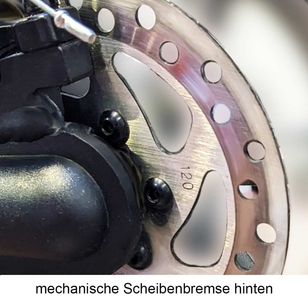 trittbrett kalle escooter elektroscooter detailaufnahme Bremsscheibe hinten