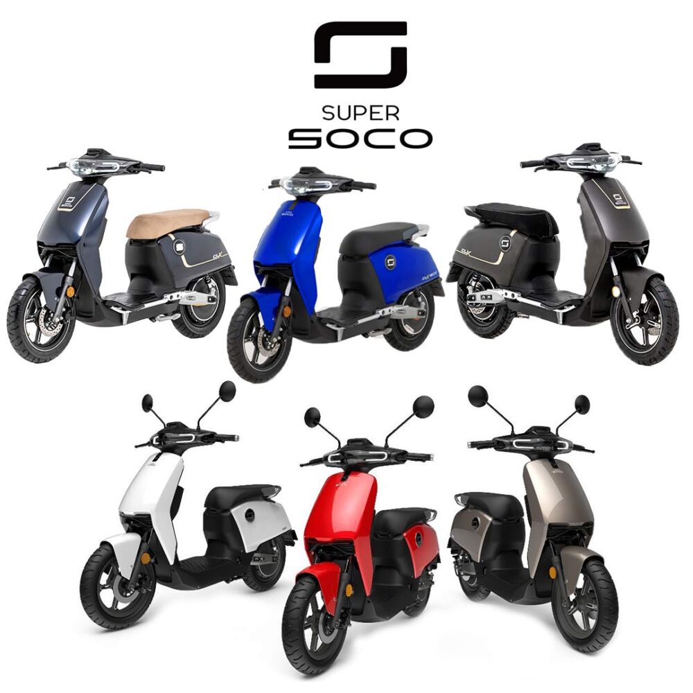 Elektroroller Super Soco Cux Eco in 6 verschiedenen Farben mit Logo