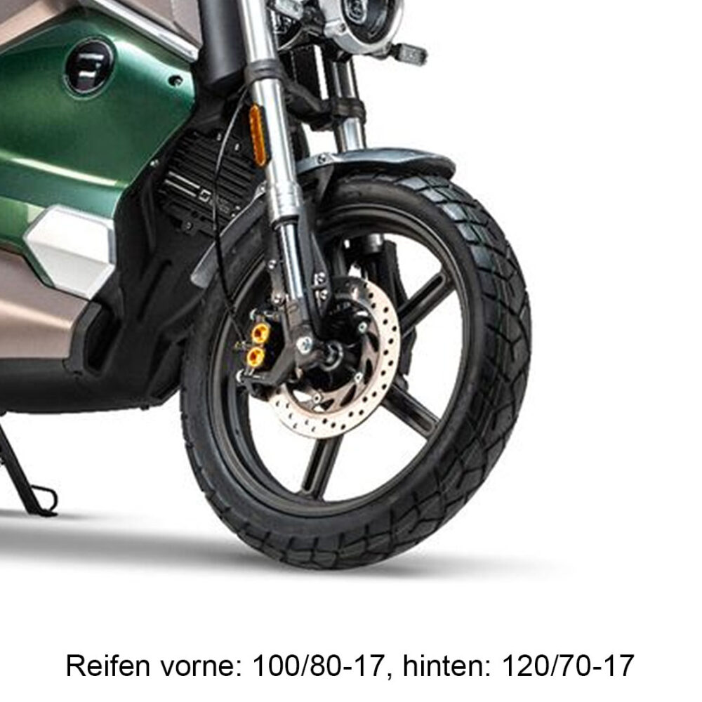 Vorderrad von Super Soco TC Wanderer 45 km/h Elektromoped