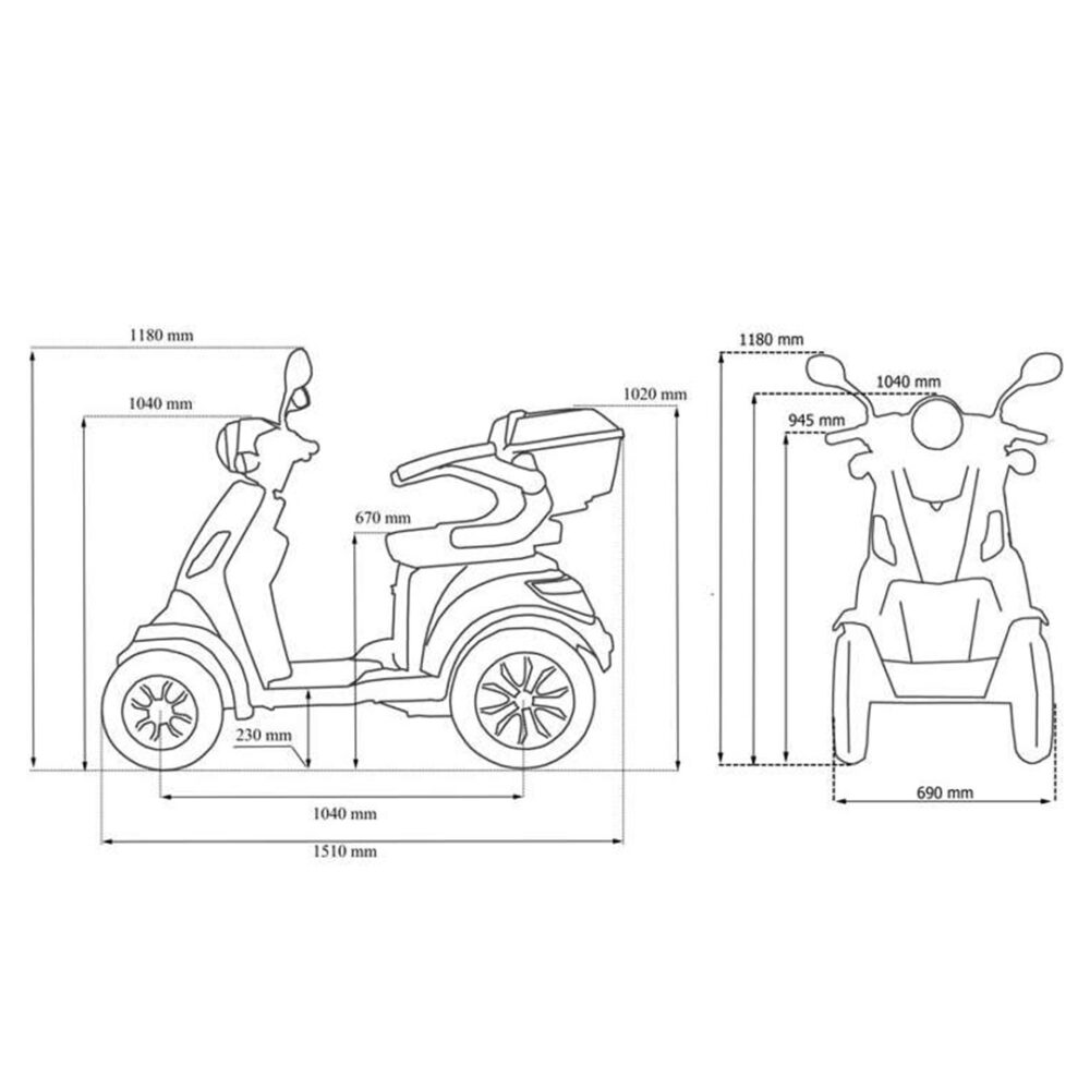 Abmessungen für Eco Engel 510 Seniorenmobil 25 km/h