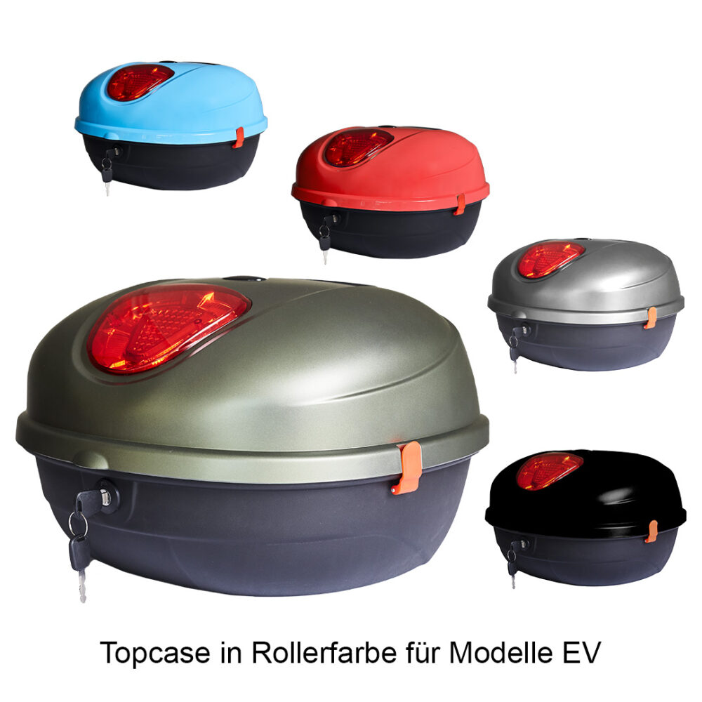 Topcase mit Gepäckträger für eroller EFO EV in verschiedenen Farben